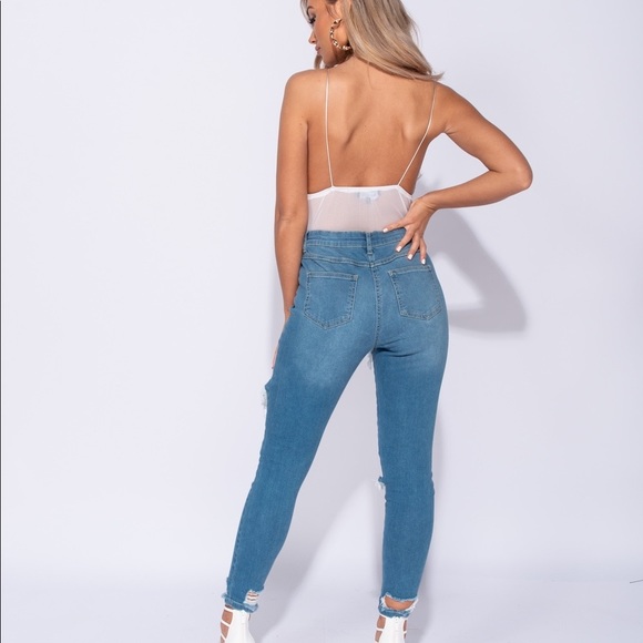 Lace Trim Sheer Panel Strappy Bodysuit - Picture 4 of 5